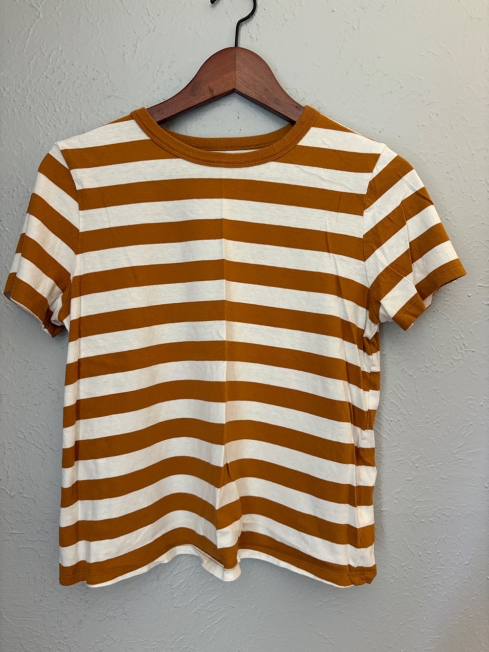 Old Navy Mustard and White Striped Short Sleeve Tee